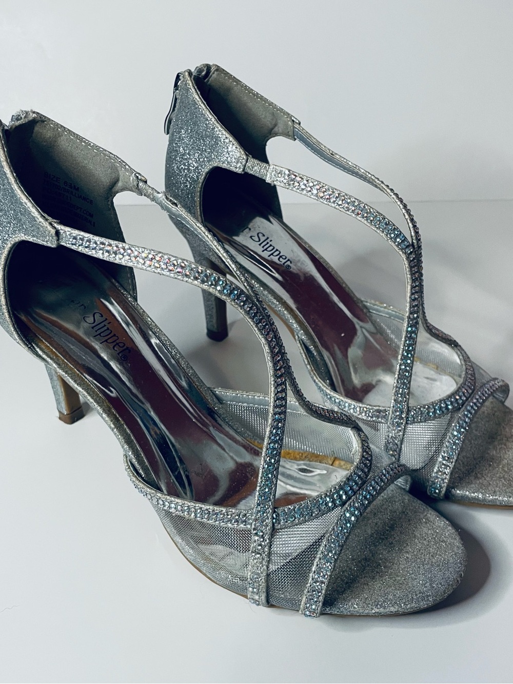 Silver Rhinestone Strappy Evening Heels by Slipper
